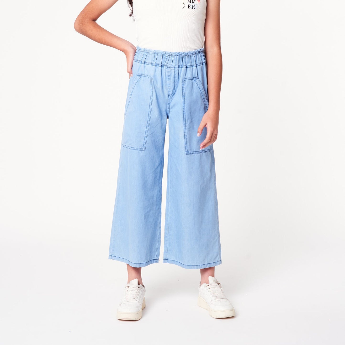 Pantalon Culotte Denim Celeste