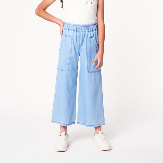Pantalon Culotte Denim Celeste
