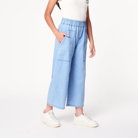 Pantalon Culotte Denim Celeste