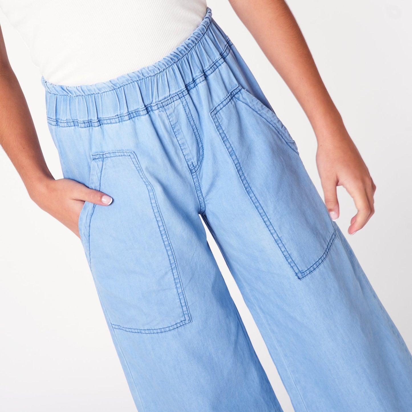 Pantalon Culotte Denim Celeste